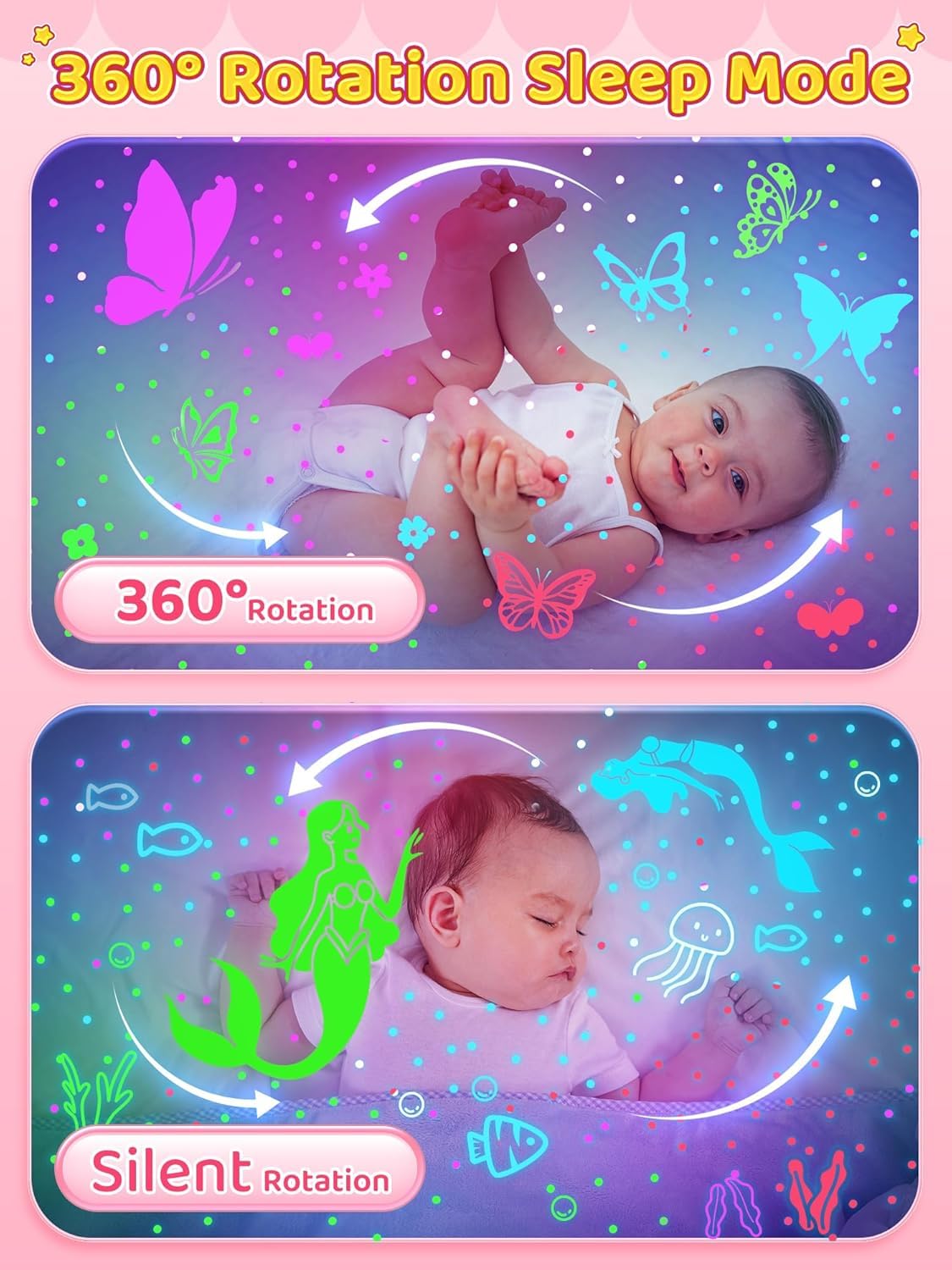 Luce notturna per bambini, 6 film notturni per bambini, 15 colori, 90 luci notturne per bambini, lampada notturna per bambini, 2400 mAh, luce notturna, unicorno, luce, camera da letto, lampada