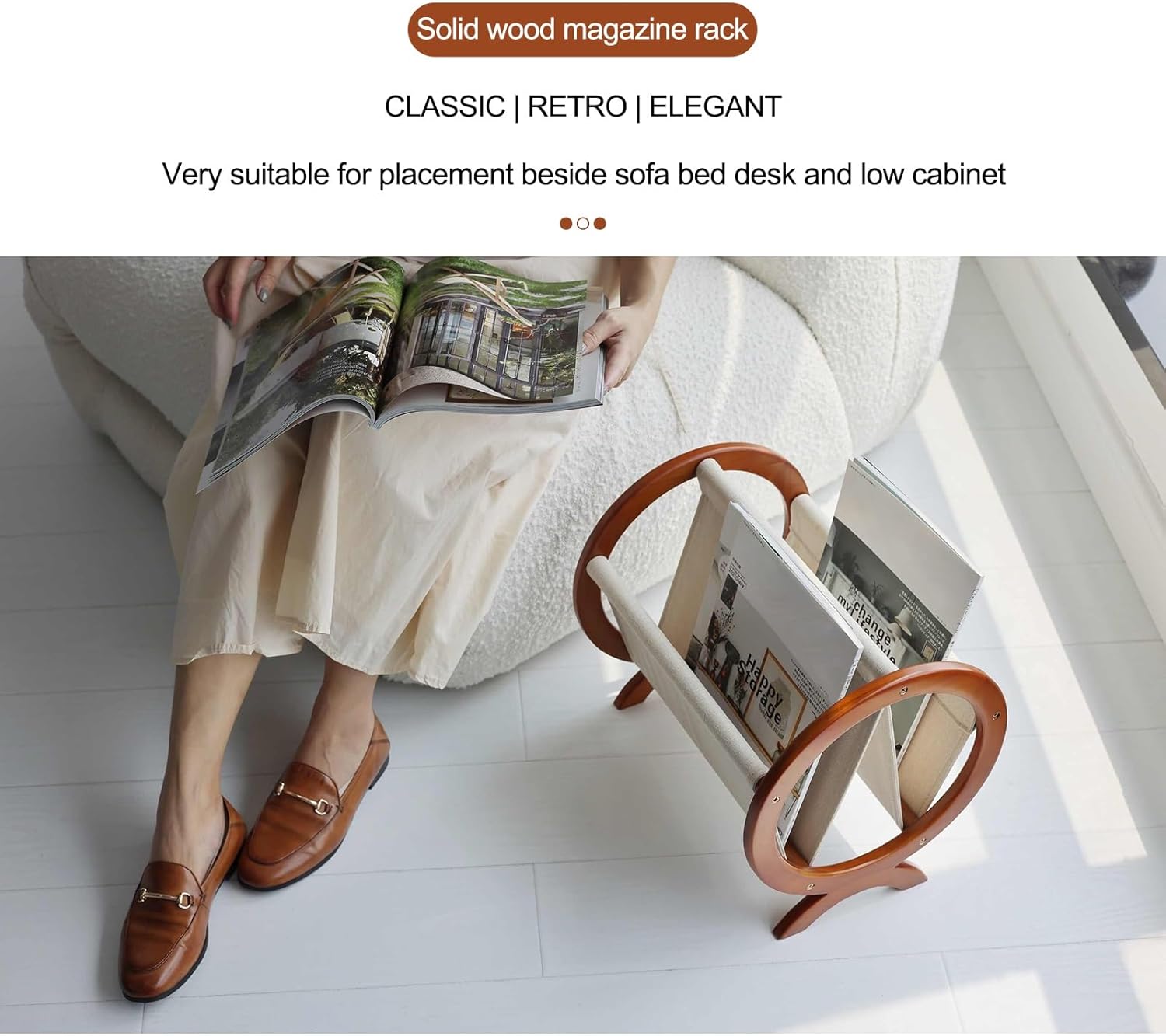 Floor Standing Magazine Rack & Newspaper Holder - 2 Open Tiers Book Display Shelf for Home, Office, Hotel & Exhibition - Versatile Literature Organizer for Various Sizes