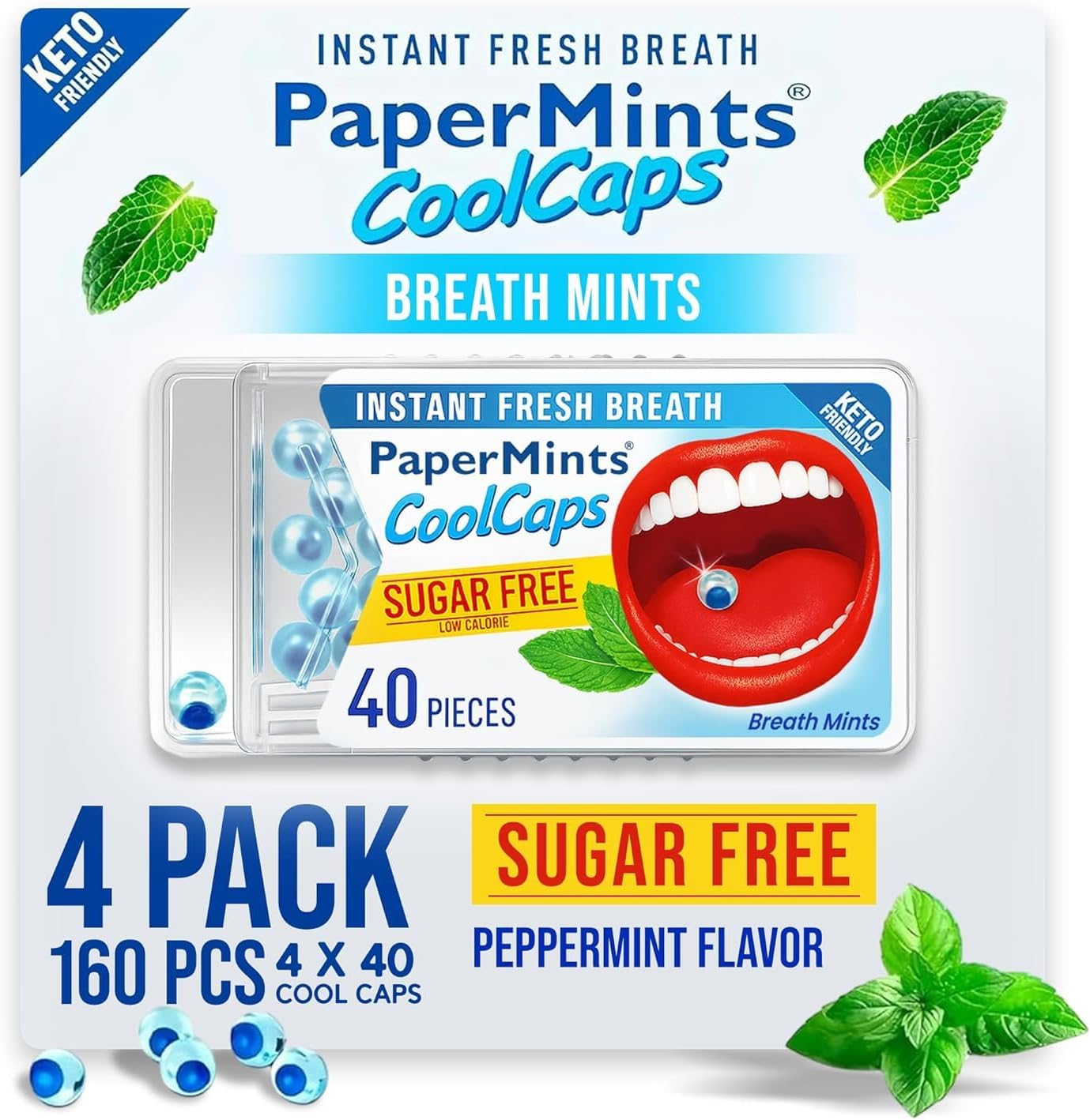Papermints CoolCaps Instant Fresh Breath Mints Box 40 x 4 pack, Breath Freshener & Bad Breath Treatment for Adults, Halitosis Treatment – Cleanse and Refresh from your gut.