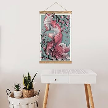 Amazon.co.jp: 掛ける絵 キツネとさくら レトロ 浮世絵 タペストリー