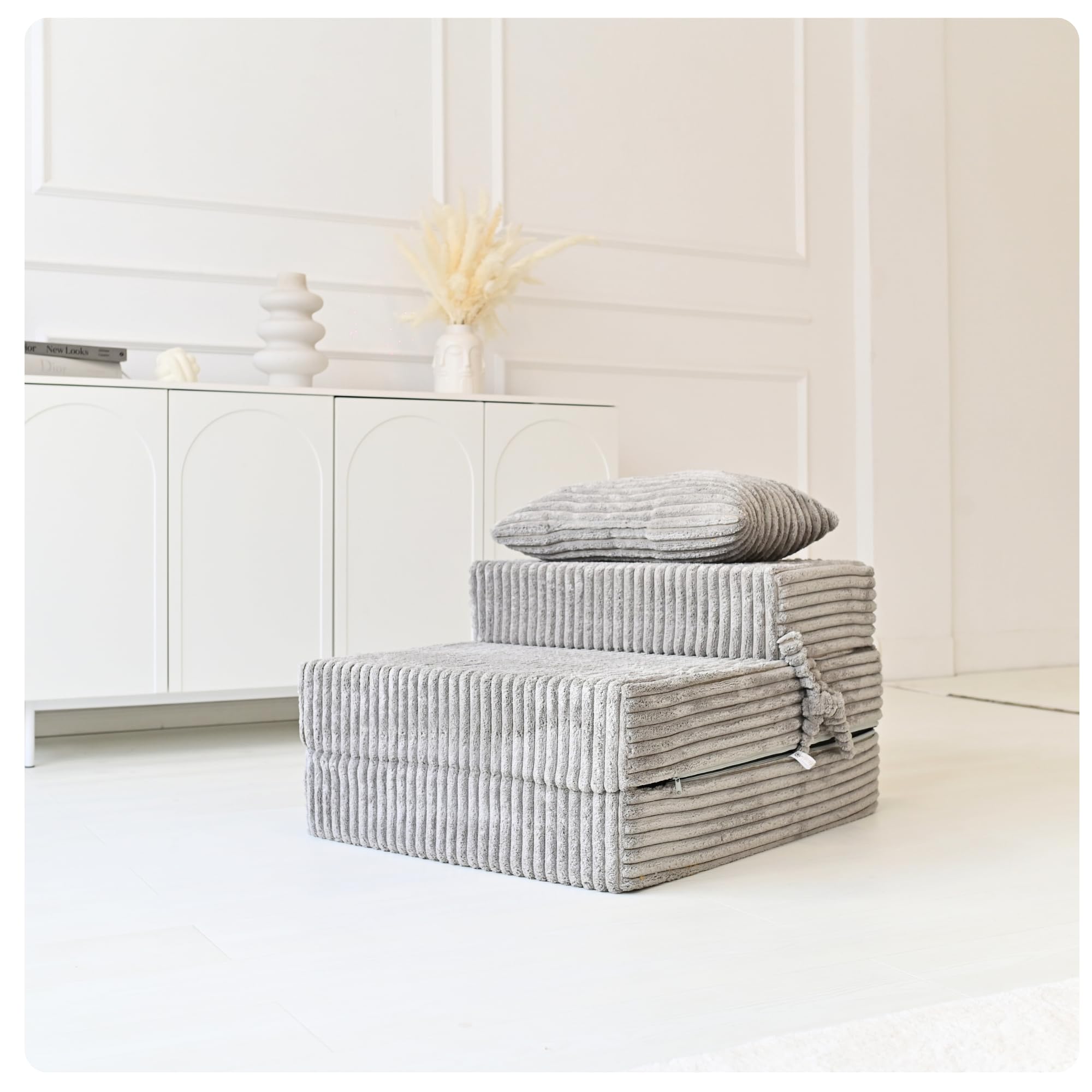 Odolplusz Premium składany materac 70 x 205 x 15 cm | 3-częściowy składany materac z odpinanym obiciem | Pianka ekstra gruba 15 cm | Składany materac składany dla gości, materac podróżny (szary)
