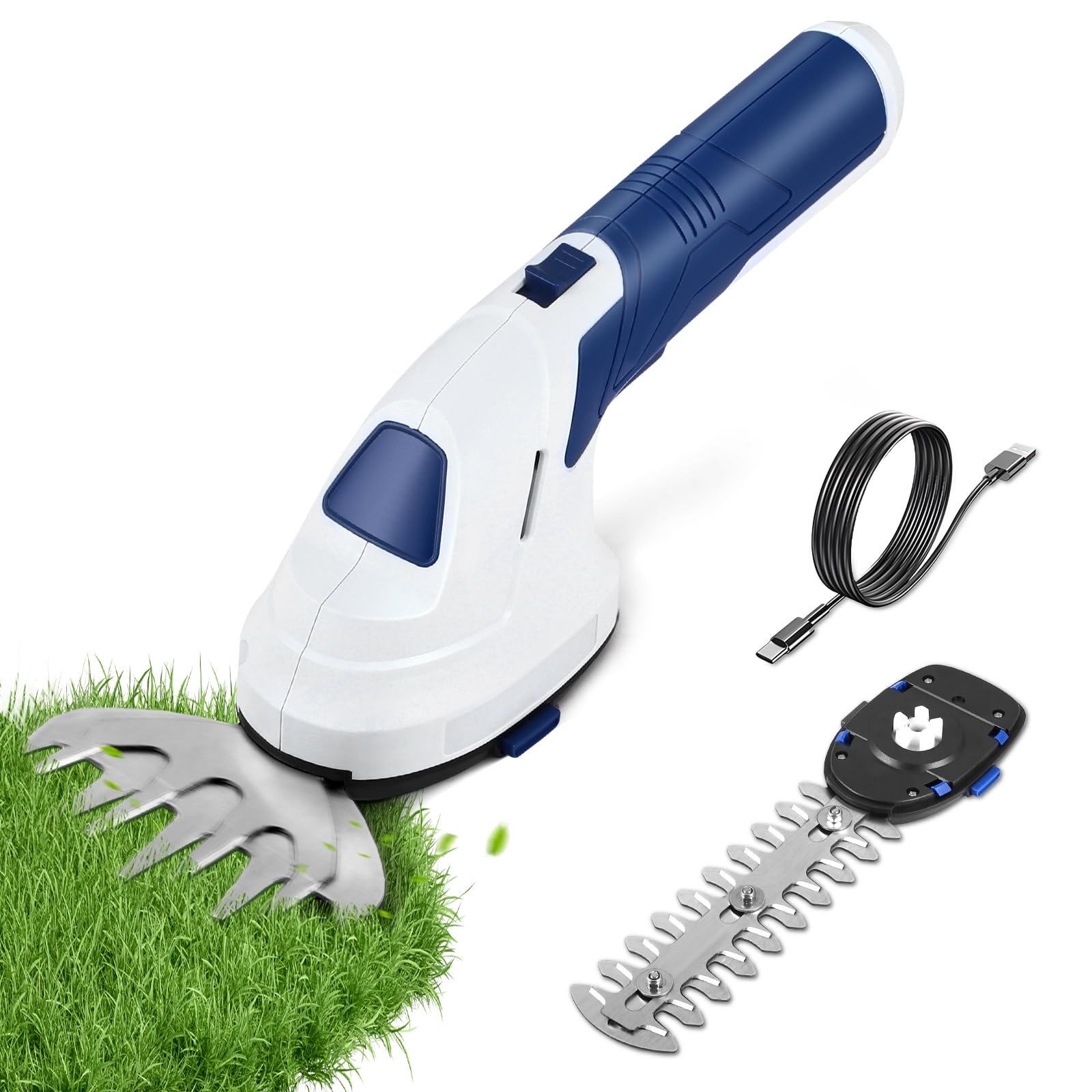 Neulriscn 2 in 1 Cordless Hedge Trimmer and Grass Shear, 7.2V Electric Grass Trimmer Hedge Shear, 2000mAh Rechargeable Battery, Handheld Shrub Trimmer Grass Cutter for Garden, Shrubbery, Lawn Edging