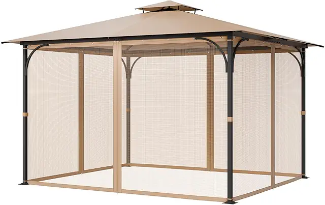 Red de Poliéster para Cenadores, Cortina Antimosquitos con 4 Paneles, Caqui