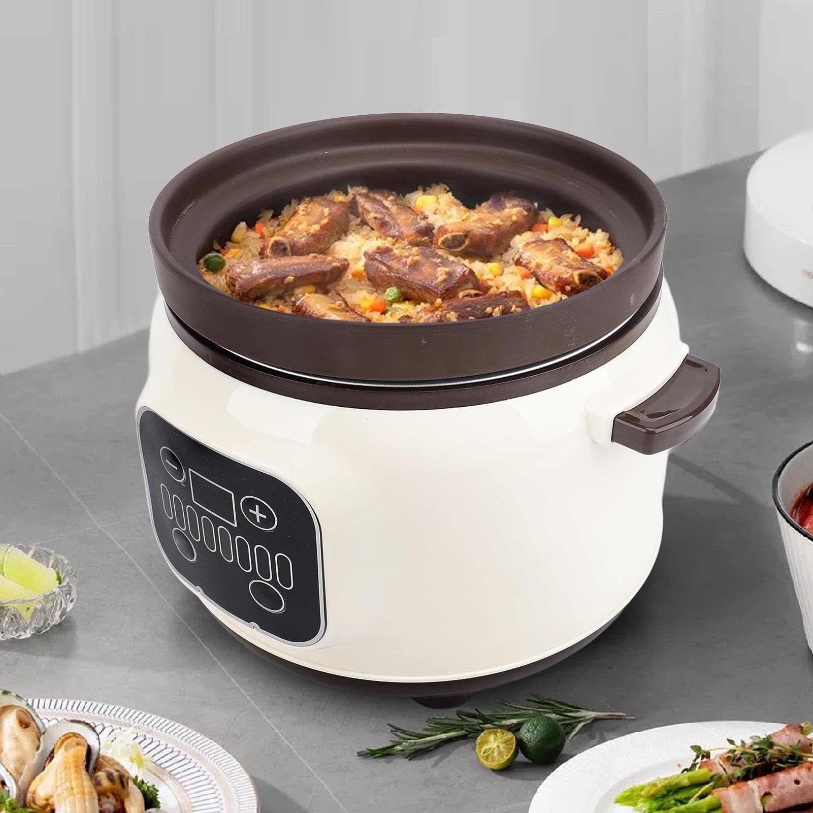 Elektryczny Garnek do Gulaszu 3,8 L, Rezerwacja 24H Ceramiczny Garnek Wewnętrzny Wolnowary Garnek do Gotowania, Ceramiczny Garnek do Gulaszu Zupa Owsianka do Kuchni