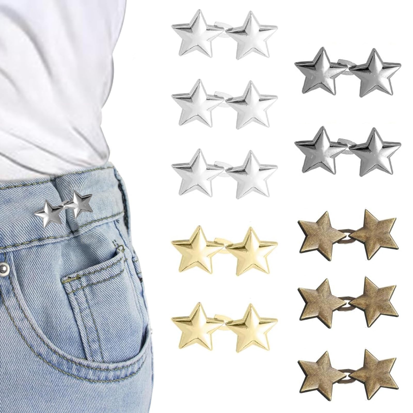 Wiederverwendbare Hosenclips Für Taillenstraffer – 4 Stück, Goldfarben, Aus Zinklegierung – Kein Nähen, Für Lose Jeans & Röcke