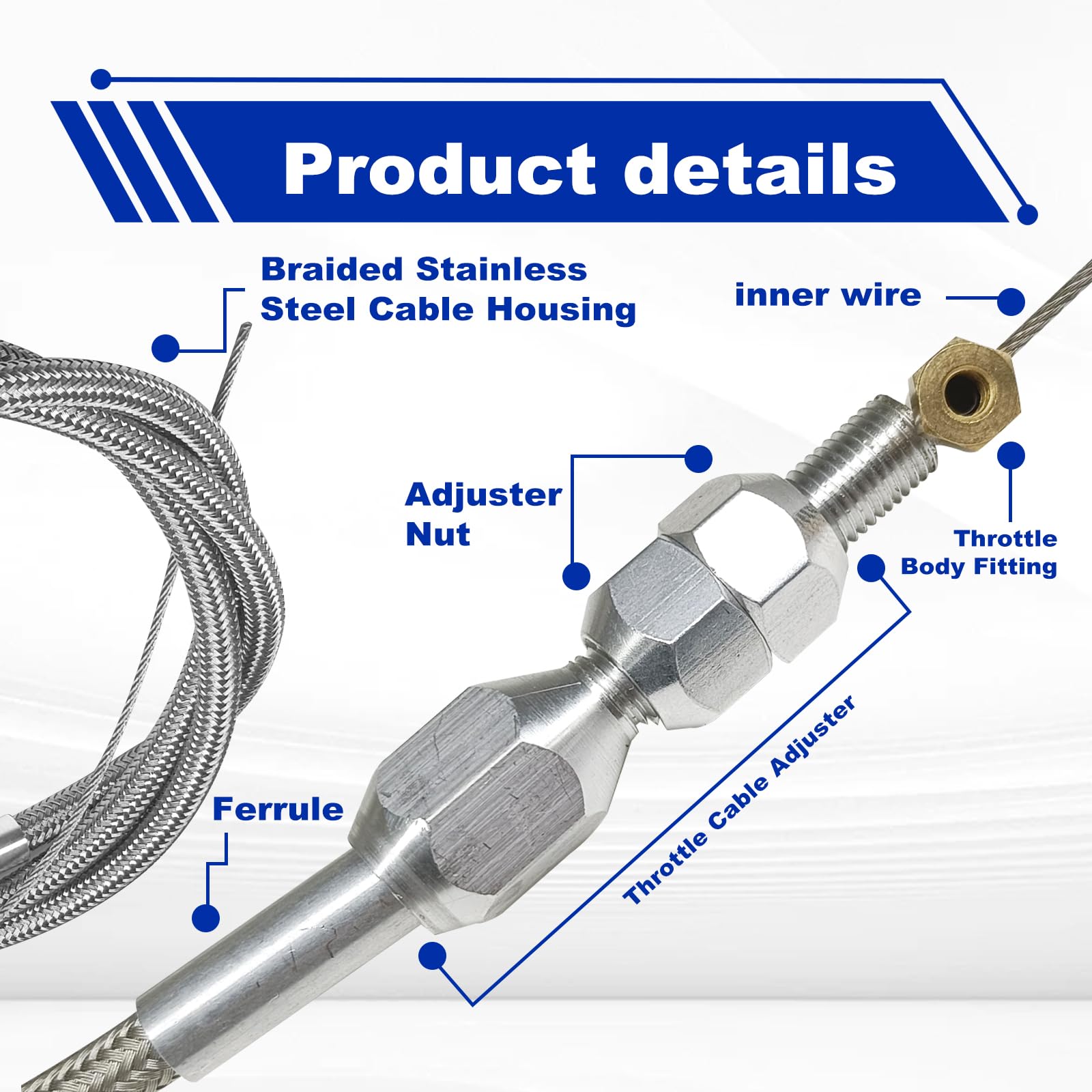 Kit de câble d'accélérateur LS de 91,4 cm en acier inoxydable tressé compatible avec moteur Chevrolet/Chevy LS1 97-07 4,8 L 5,3 L 5,7 L 6,0 L