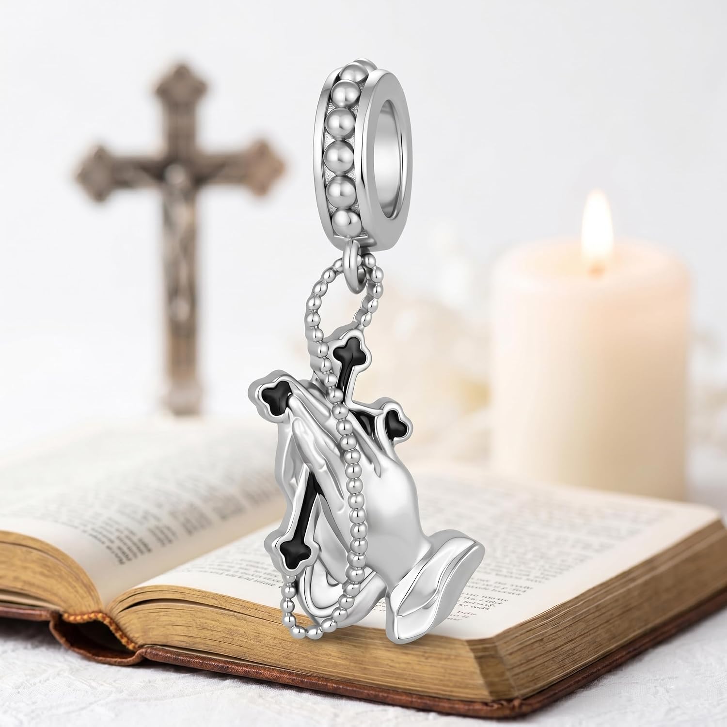 Praying Hands Charm S925 Sterling Silver Praying Hands Charm for Bracelets Christian Cross Jewelry Gifts for Women
