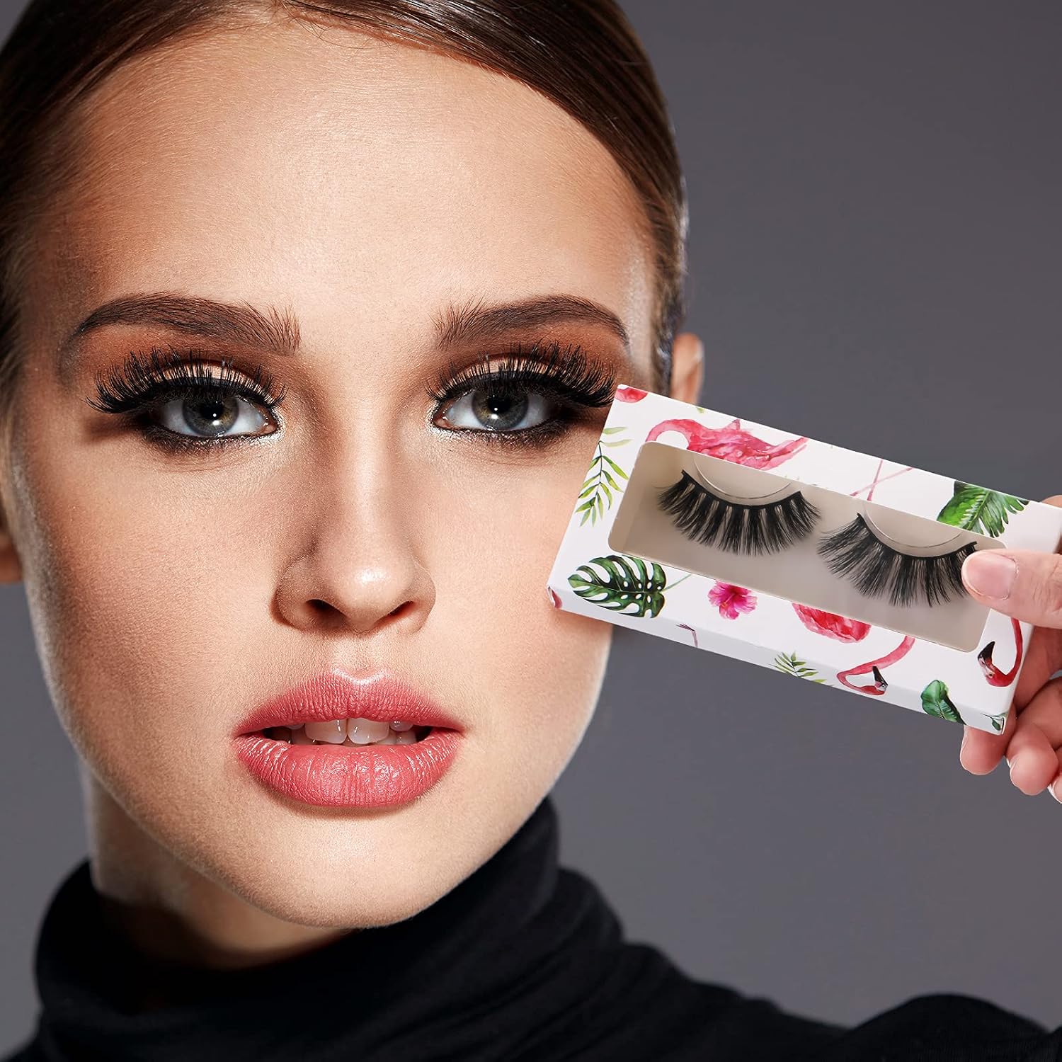 100 Pieces Empty Eyelashes Packaging Box and Tray,50 Pieces Empty False Eyelash Box with 50 Pieces Eyelash Tray Kit Eyelash Packaging Box Lash Case Holder for Women Girls (Flamingo Style)