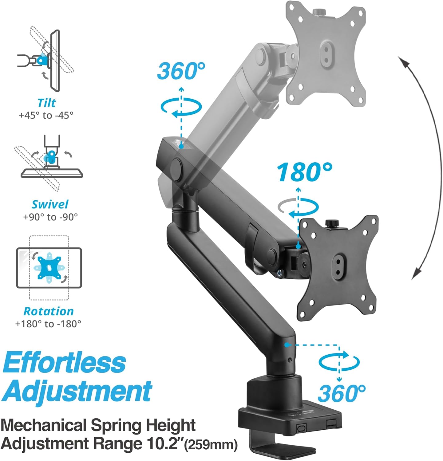 AVLT Single 17"-38" Monitor Arm Desk Top Mount Premium Mechanical Spring Fits Up to 26.4lbs (12kg) Flat/Curved/Ultrawide Monitor Full Motion Height Swivel Tilt Rotation Adjustable, Black