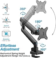 Vista 3 de AVLT Soporte de escritorio con brazo de monitor individual de 13 a 32 pulgadas, se adapta a un monitor plano, curvoultraancho, altura de movimiento