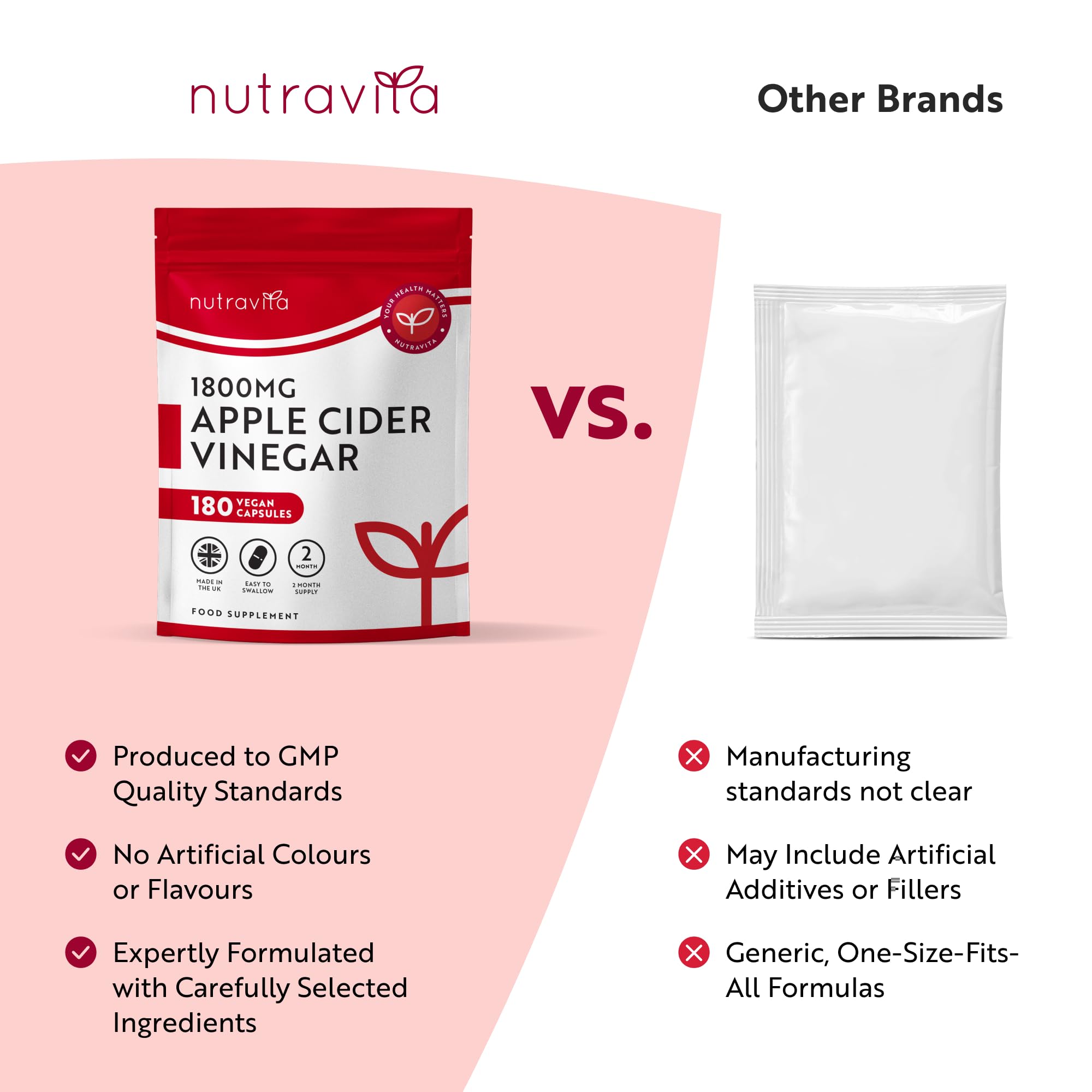 Nutravita Apple Cider Vinegar Capsules 1800mg - ACV - 180 High Strength Vegan Capsules from UK Grown Apples, 60 Day Supply - Alternative to Apple Cider Vinegar Tablets - Raw & Unfiltered