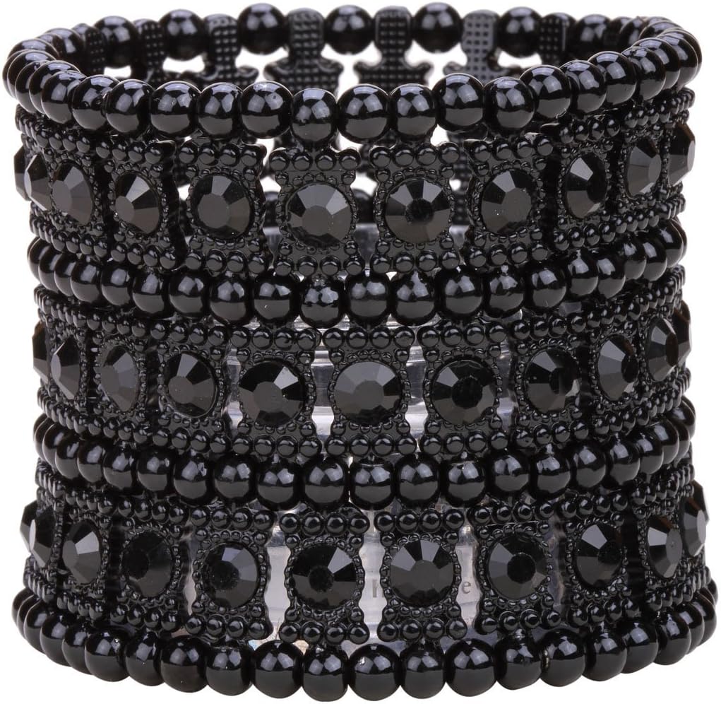 YACQ Women's Multilayer Wide Stretch Cuff Bracelets Fit Various Wrist Sizes - Soft Elastic Band - Lead & Nickle Free