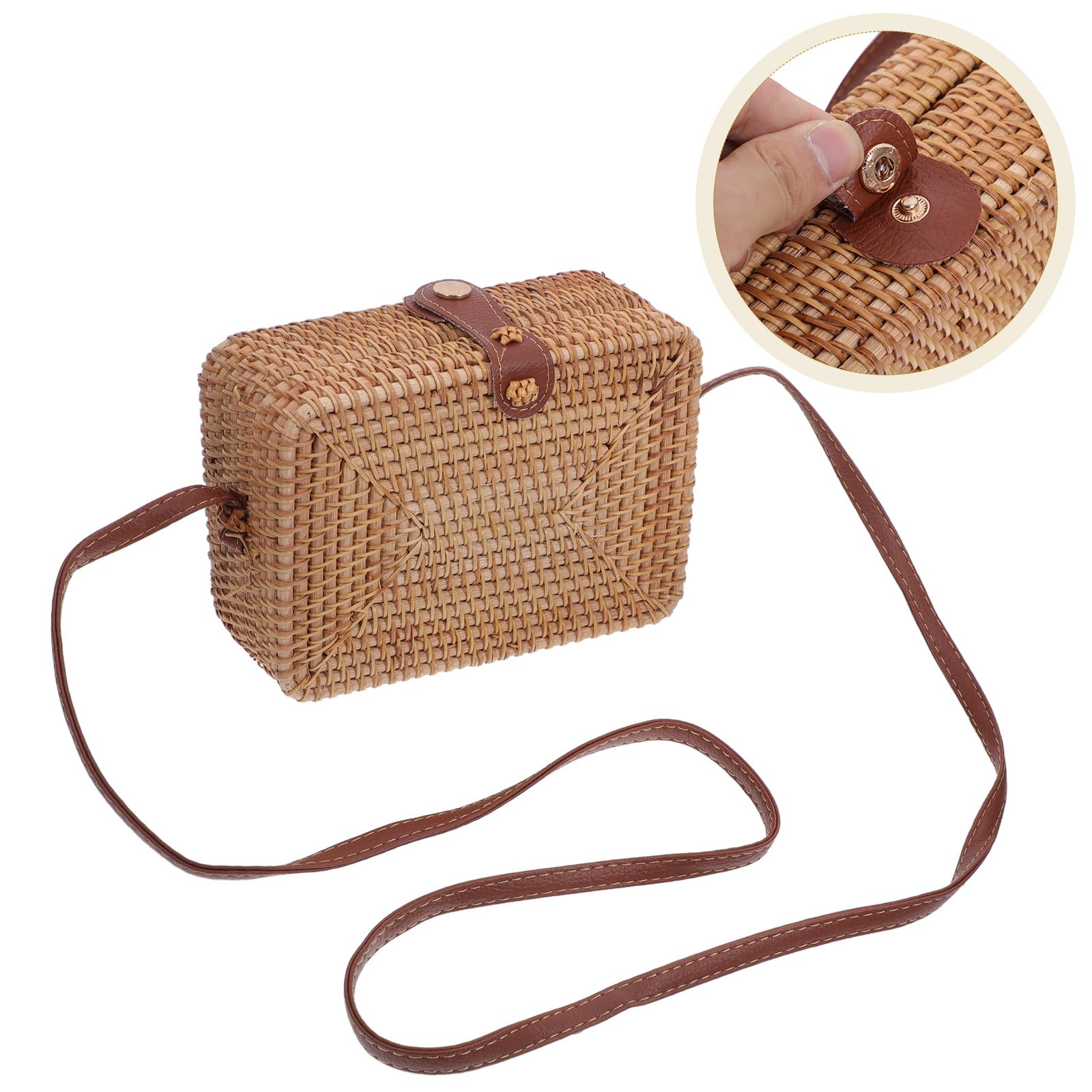 OSALADI 2 bolsas de ratán estilo bohemio, bolso de la compra vintage, bolso de mano tejido, bolsa de playa de paja, bolso de mano de ratán, bolso de mano de ratán tejido