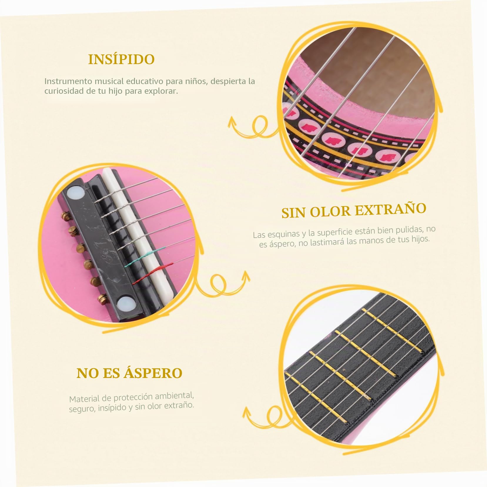 23 Instrumento Musical 6 Cuerdas Juguetes Guitarra para Niños Chicas Musicales Guitarra Juguete Guitarra Principiante para Niños Guitarras Rosa Madera Bambú Bebé
