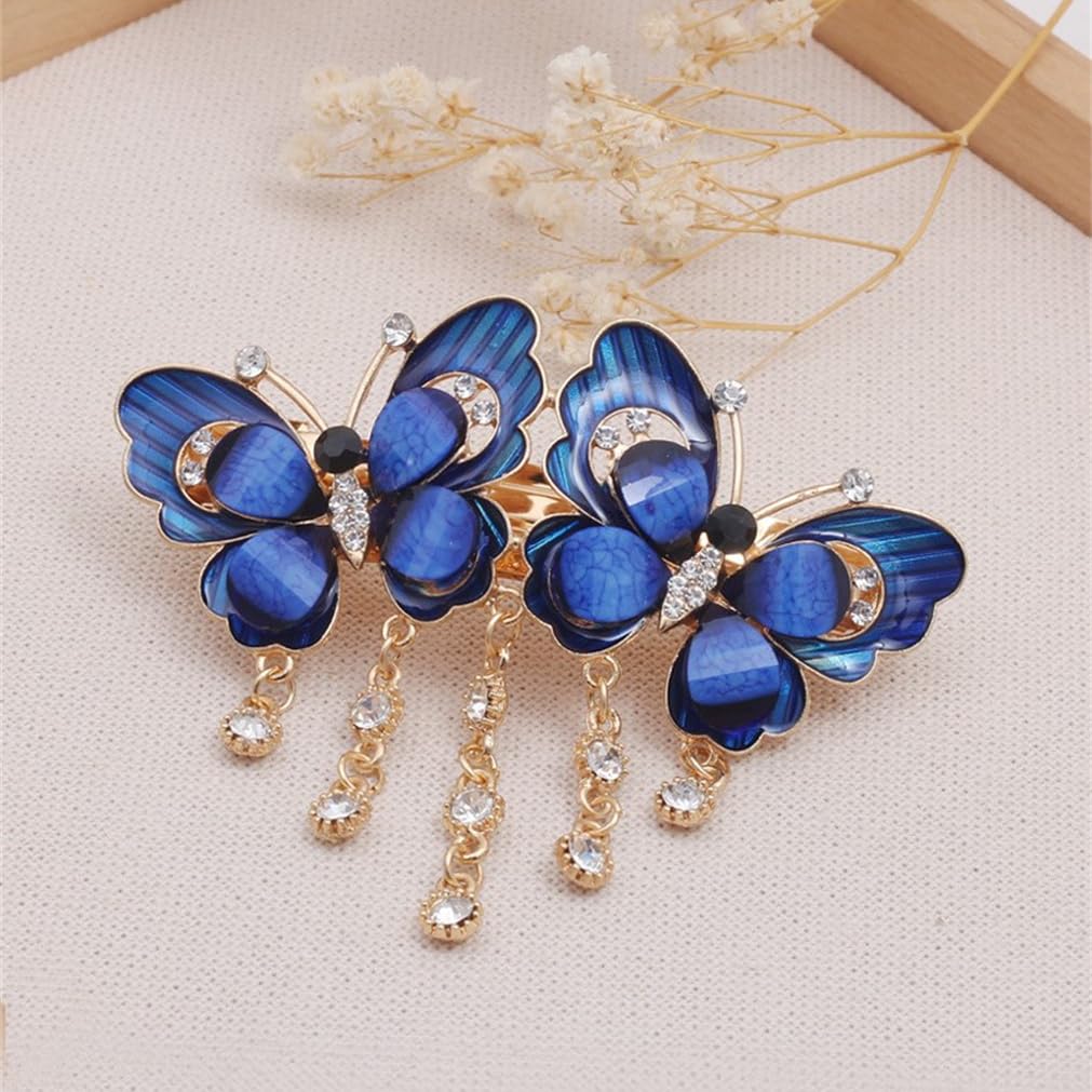 Pince à cheveux papillon à ressort pour femme - Motif papillon - Strass en cristal - Barrettes françaises tendance pour queue de cheval - Pour un usage quotidien