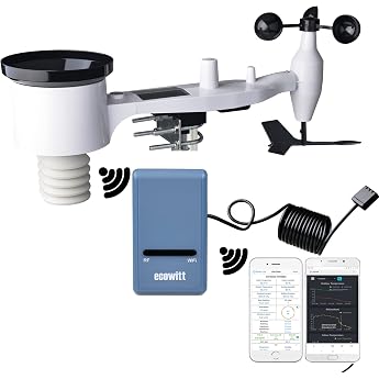 ECOWITT Weather Station with Outdoor Sensor GW1101, Wireless Solar Powered 7-in-1 Outdoor Sensor, WiFi Indoor Gateway GW1100,