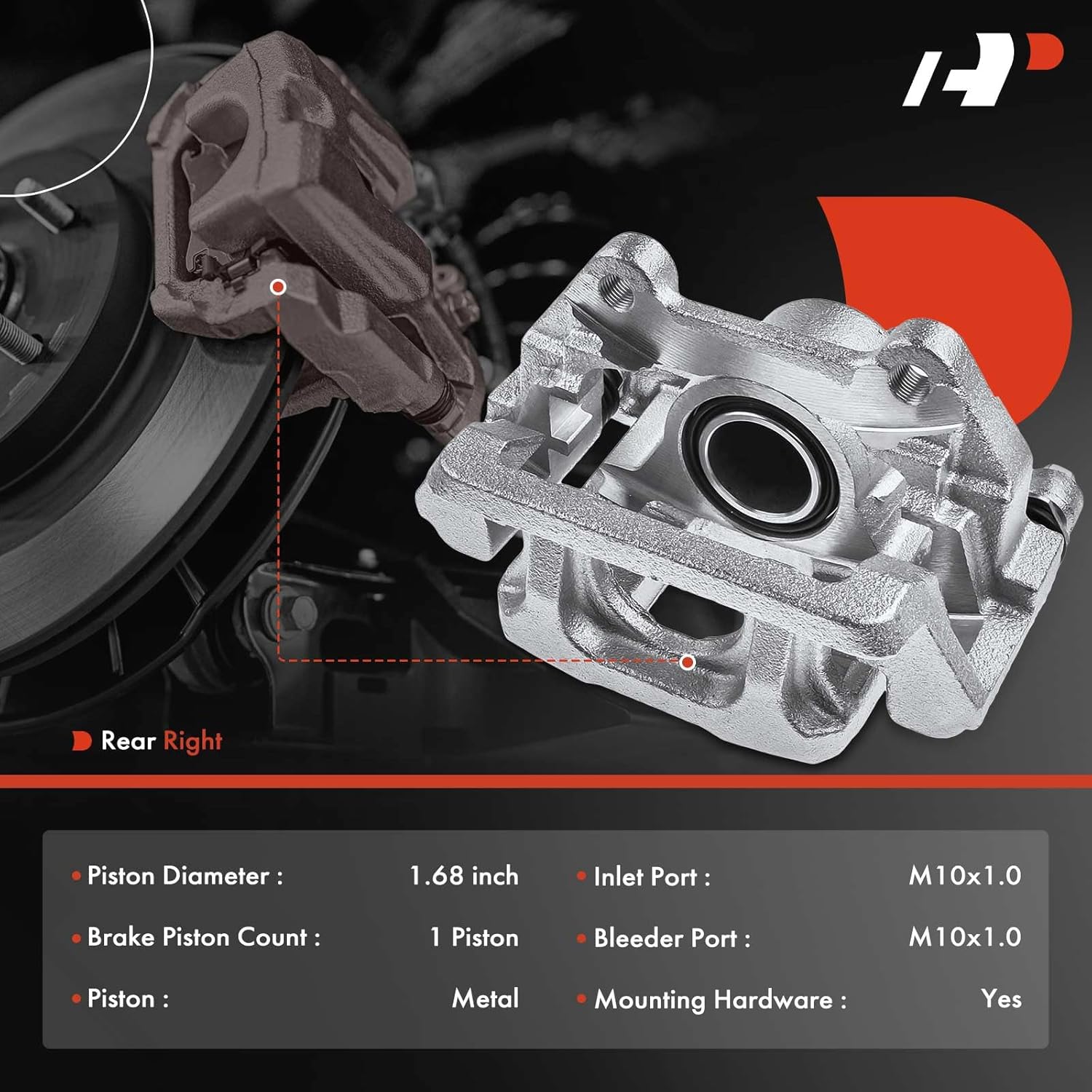 A-Premium Disc Brake Caliper Assembly with Bracket Compatible with Select Acura Models - MDX 2007-2013, ZDX 2010-2013, V6 3.7L - Rear Right Passenger Side
