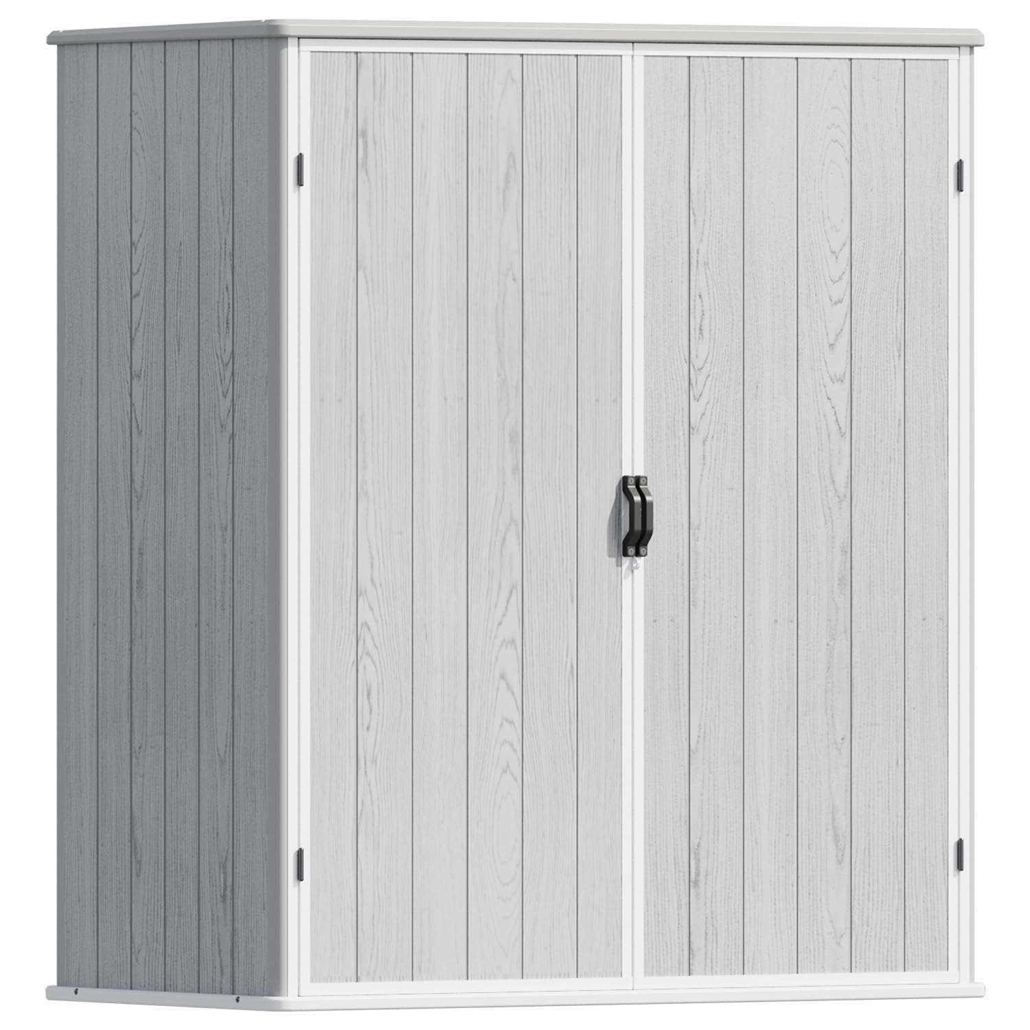 Photo 1 of Patiowell 4x8 FT Resin Outdoor Storage Shed with Floor & 2 Windows, Large Plastic Garden Shed with Lockable Door for Backyard, Patio, and Lawn, Gray (Fit-it Shed)