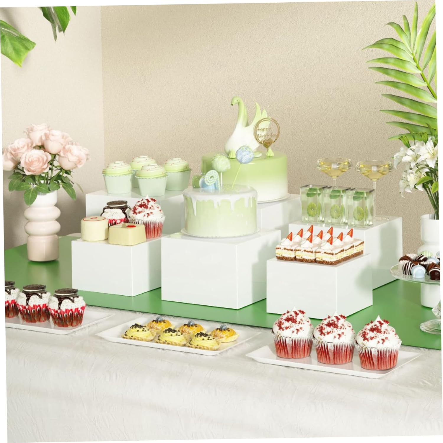6Pcs/Set Buffet Risers, White Acrylic Food Risers for Buffet Table, Reusable Food Stands Dessert Table Display Set for Catering Dessert Jewelry Collectibles, 6 Size