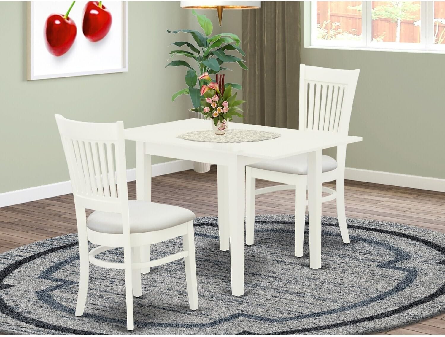 3 Piece Kitchen Dinette Set - Wood Dining Table & 2 Chairs - Linen White Finish - Modern Design