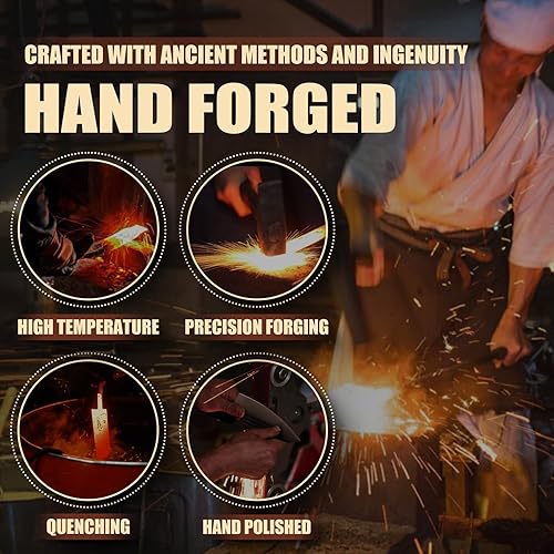 Miniatura 2 de Juego de cuchillos de cocina, juego de cuchillos de chef forjados a mano con mango de madera de espiga completa, juego de cuchillos de carnicero de