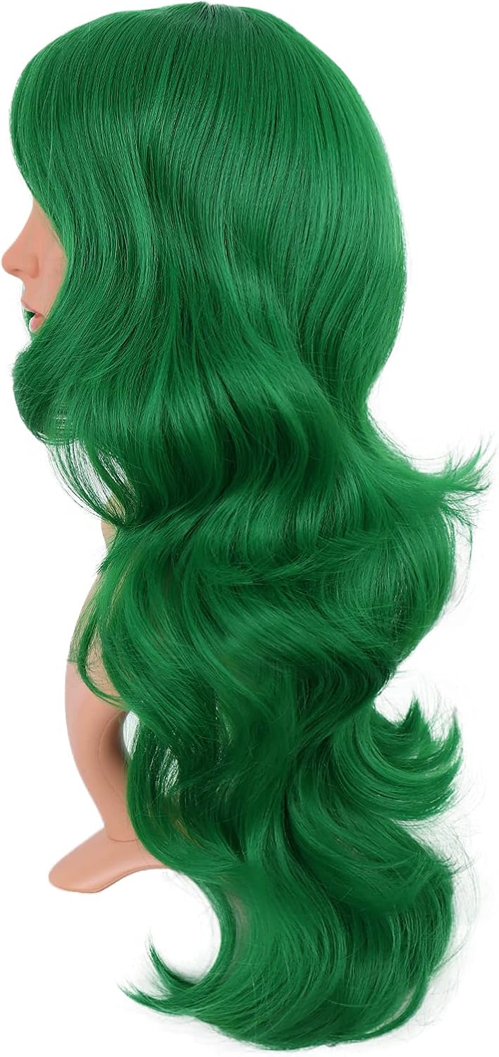 MapofBeauty 24 Inch/60cm Charming Synthetic Long Wavy Side Bangs Women Party Anime Cosplay Wig (Grass Green) - Image 4