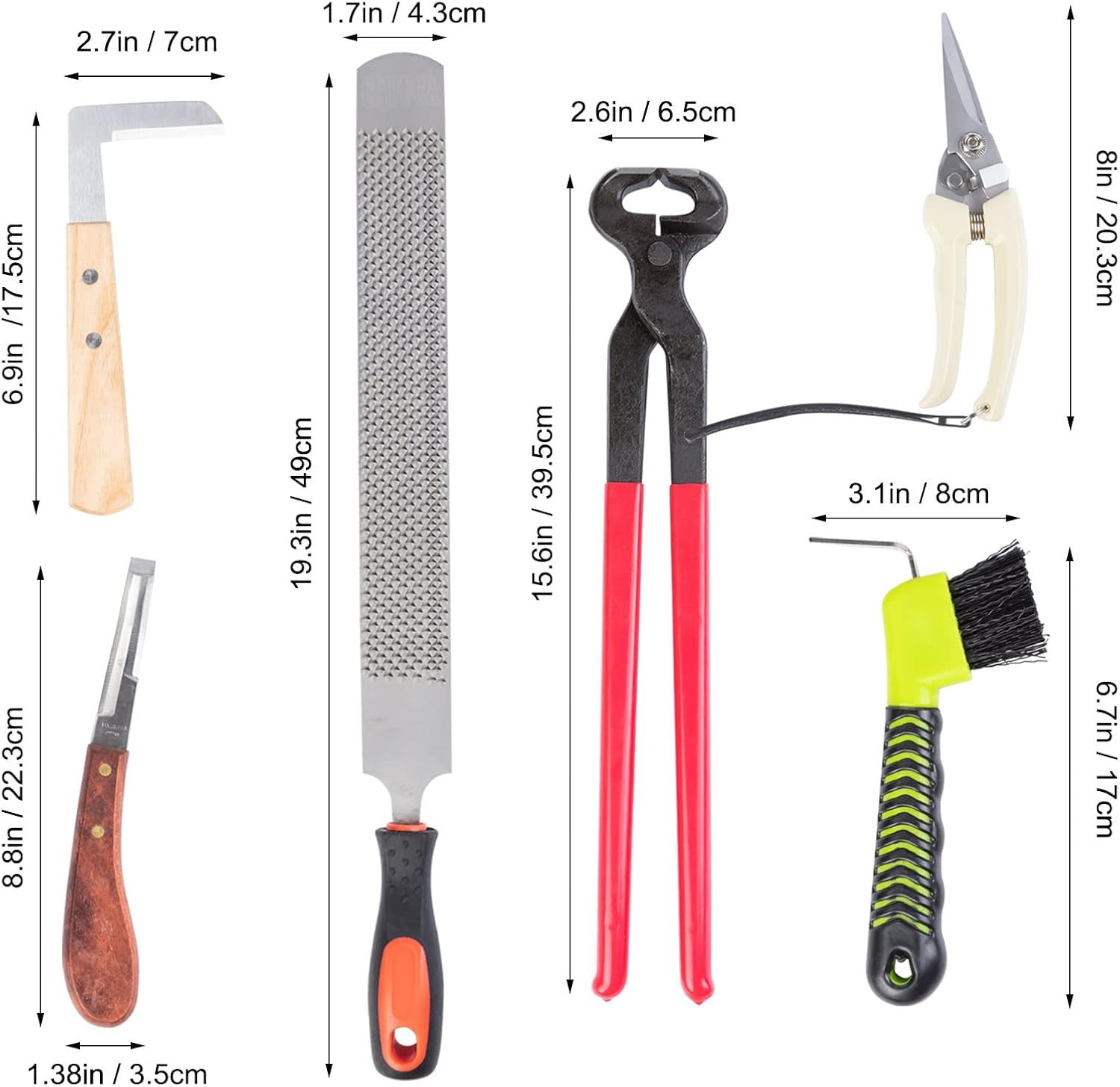 capuca Horses Farrier Hoof Tool Kit - 16in Horseshoe Pliers Rasp Hoof Cutter Set Horses Hoof Trimmers Tools Curry Comb Horse Brush for Horse Goats Sheep(8 Pack) : Pet Supplies