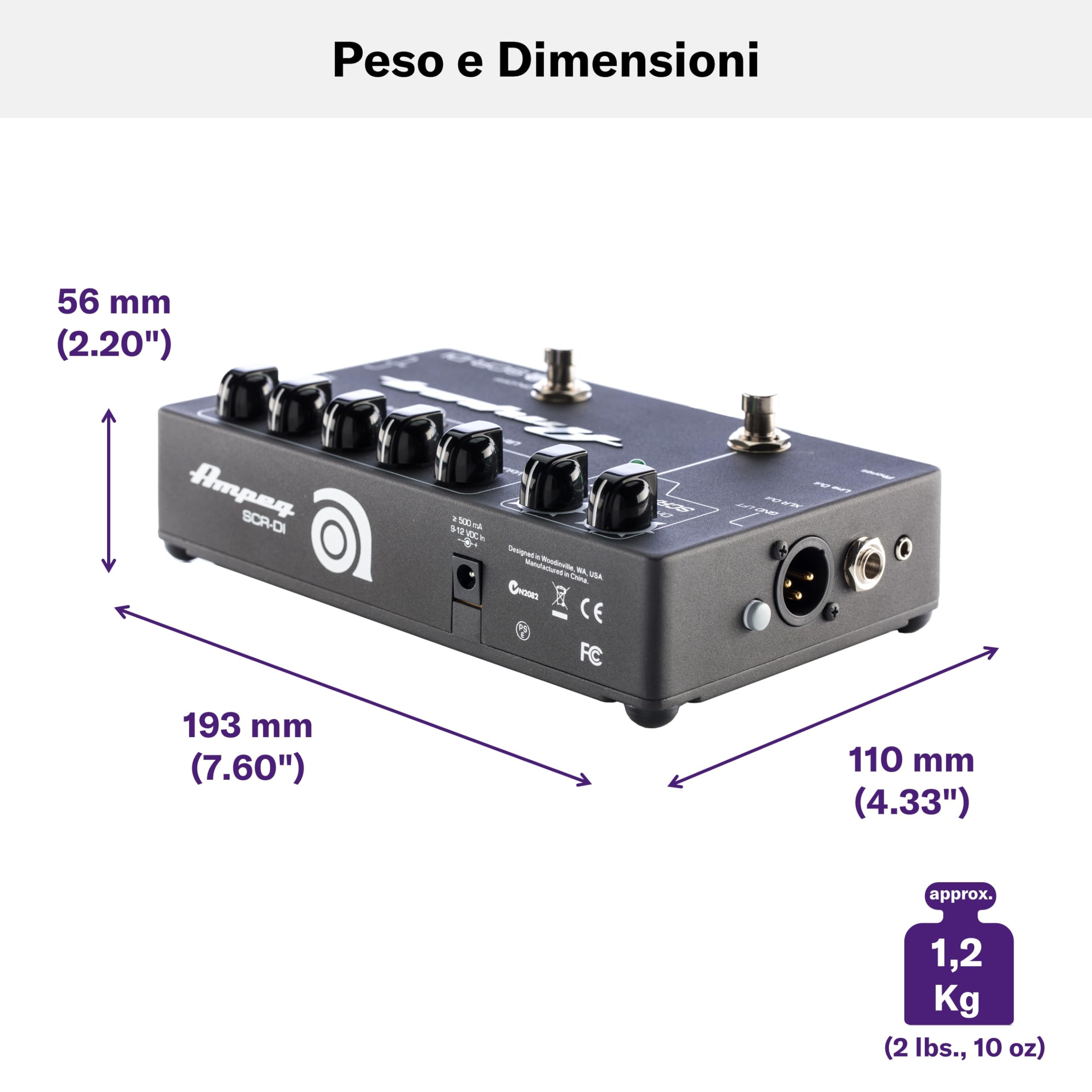 Ampeg SCR-DI Bass Preamp Preamplificatore con Scrambler Overdrive Integrato, Filtri Ultra-Hi/Ultra-Lo, Uscita XLR Bilanciata, Telaio Metallo Nero