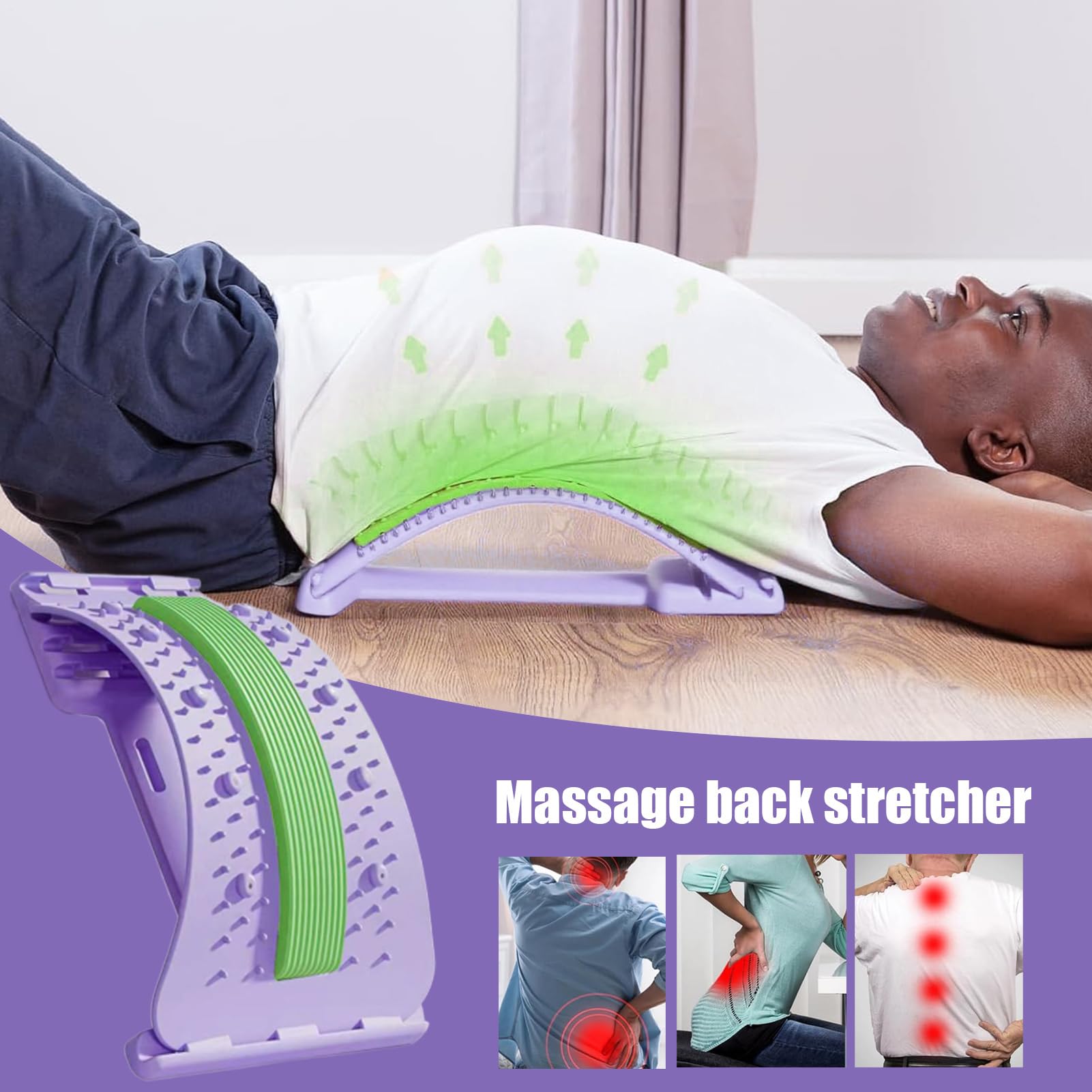 Rückendehner, 3-stufig verstellbar, Massagegerät für den unteren Rücken, rutschfestes Massagegerät für Muskelentspannung, Workout, Körpererholung, Übung, Frauen, Sportler, Schlafen