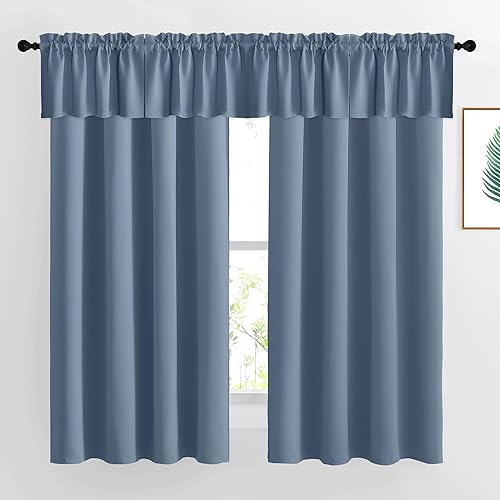 NICETOWN 2 paneles de cortinas opacas con ojales de 52 x 63 pulgadas de largo con 4 paneles de 42 x 16 pulgadas de largo, cenefas opacas para