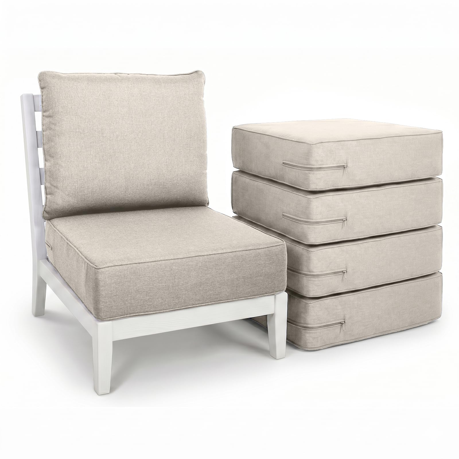 Luxury 6" Thick Outdoor Cushion Set 5 - 24x24 Patio Furniture Cushions with 28D High-Density Foam, Water-Resistant &amp; Fade-Resistant Fabric, Removable Covers for Patio Furniture Sofa Couch -Beige
