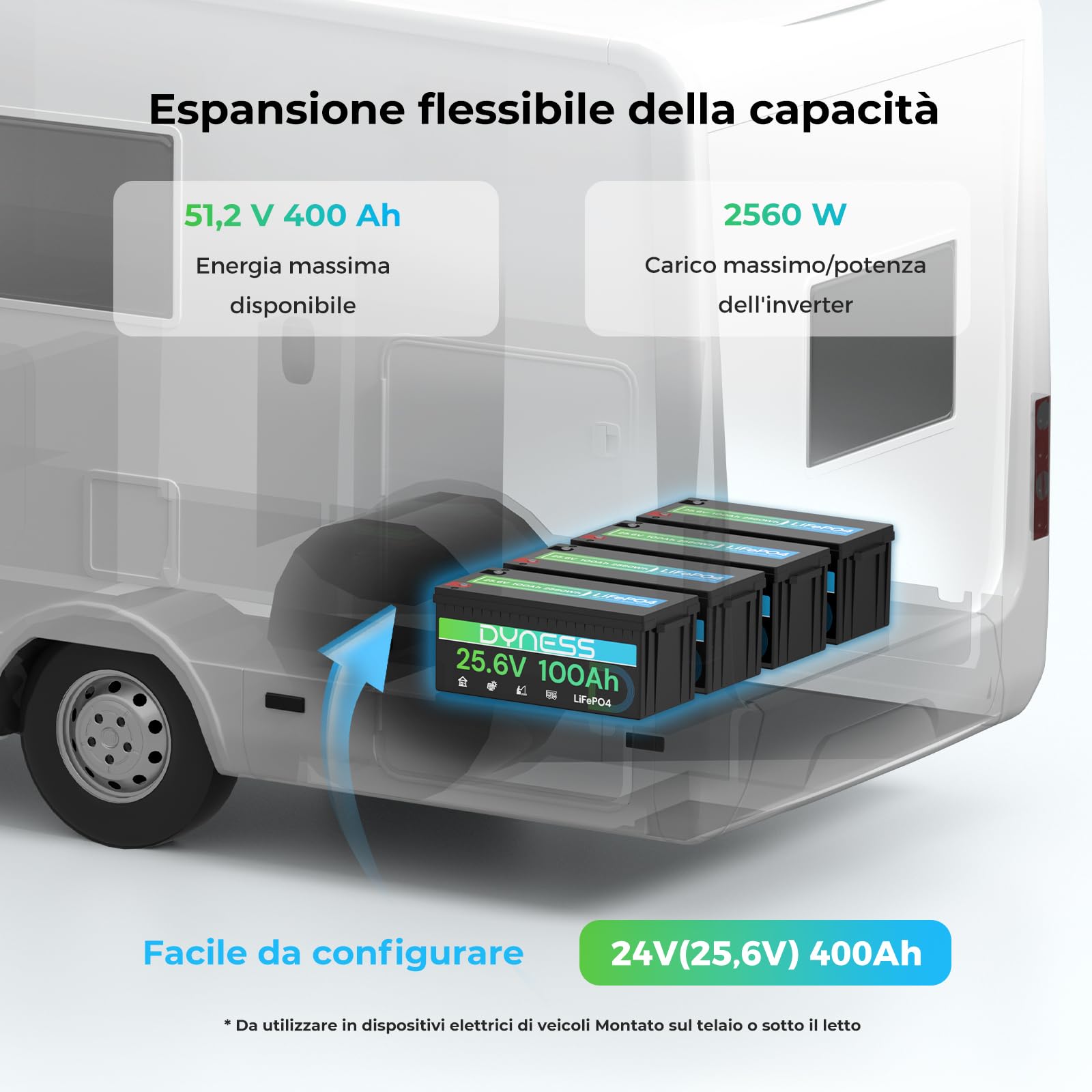 Dyness Batteria Litio LiFePO4 24V 100Ah con 100A BMS e Protezione Bassa Temperatura, Batteria 24V per Fotovoltaico Accumulo, Barche da Pesca Bass, Sistemi di Energia Rinnovabile, Camper (RV), Off-Grid