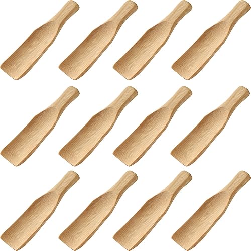 Cucharas de madera pequeñas 12 piezas Mini condimentos azúcar condimento sal miel cucharadita café té mermelada mostaza helado cucharas de madera