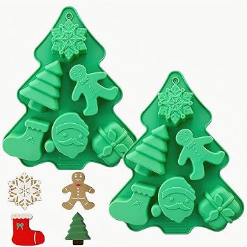 2 Pack Christmas Silicone Molds,No-Stick Xmas Silicone Cake Baking Molds for Making Holiday Chocolate Candy,Handmade Soap,Candles,Bath Bombs,Fondant,Cake,Ice Cubes,Candles,Jello