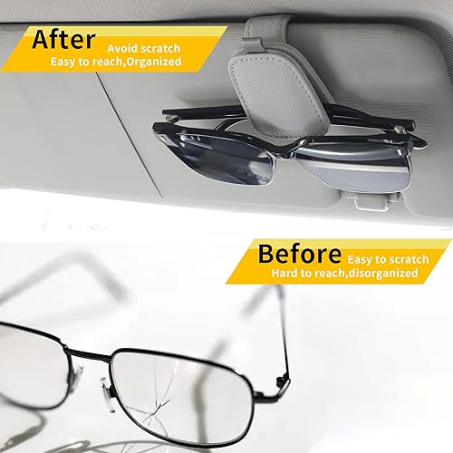 Miniatura 3 de Yuoyar Soporte para lentes de sol para vehículo, soporte de lentes de sol de cuero magnético y clip para tarjeta y boleta, accesorios para visera