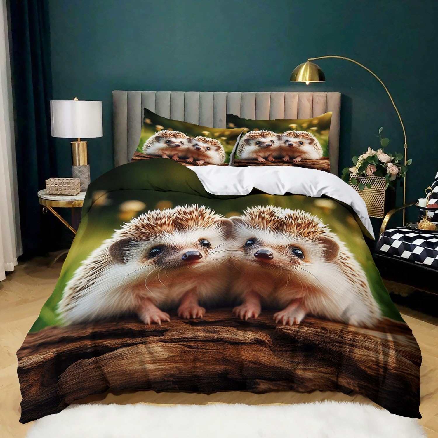 Parure de lit animal hérisson 220x240 avec housse de couette en microfibre et taies