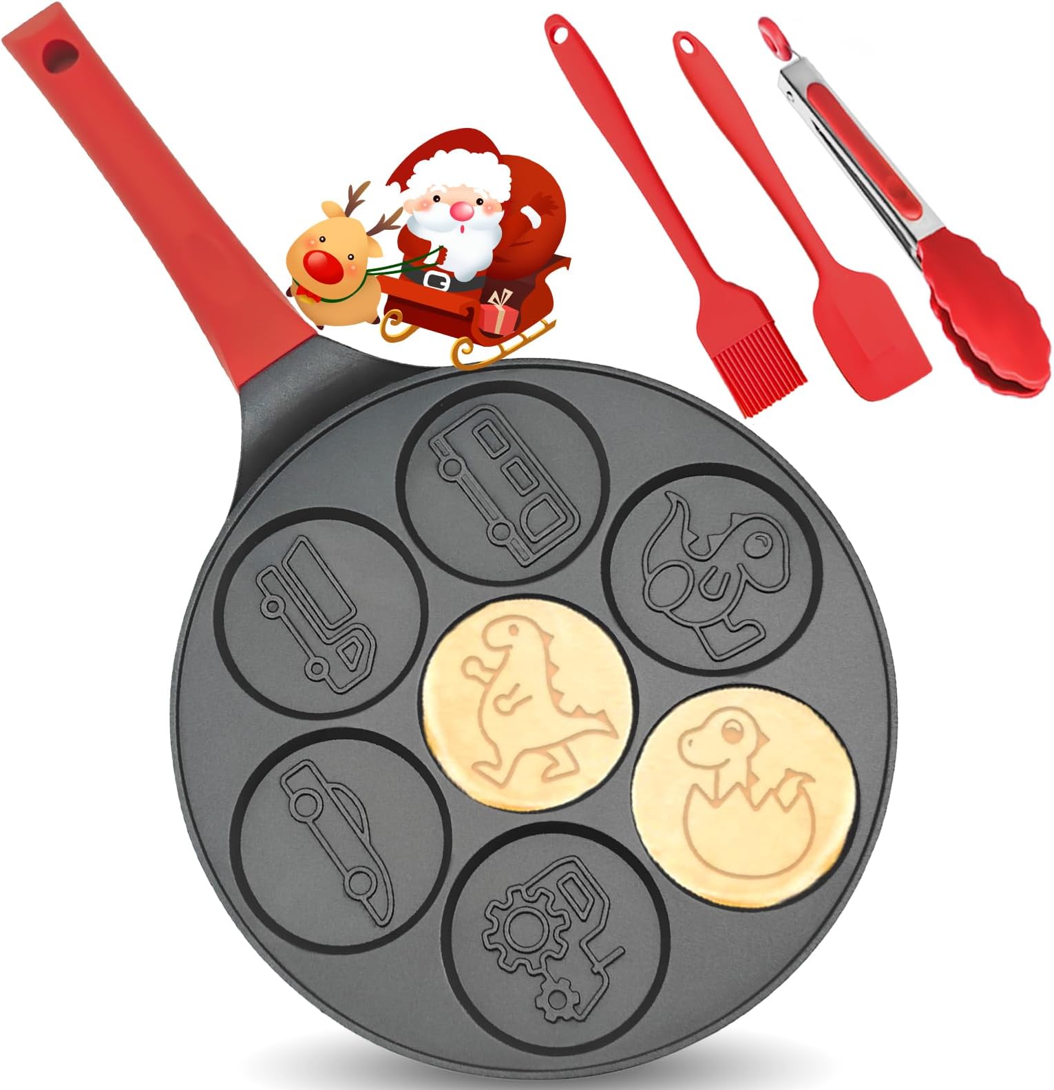 Dinosaur 7-Cup Egg Pan Omelet Pans Pancake Pan for Kids Nonstick Egg Cooker, Dino Cars Trucks Omelette Crepe Pancake Maker, Black