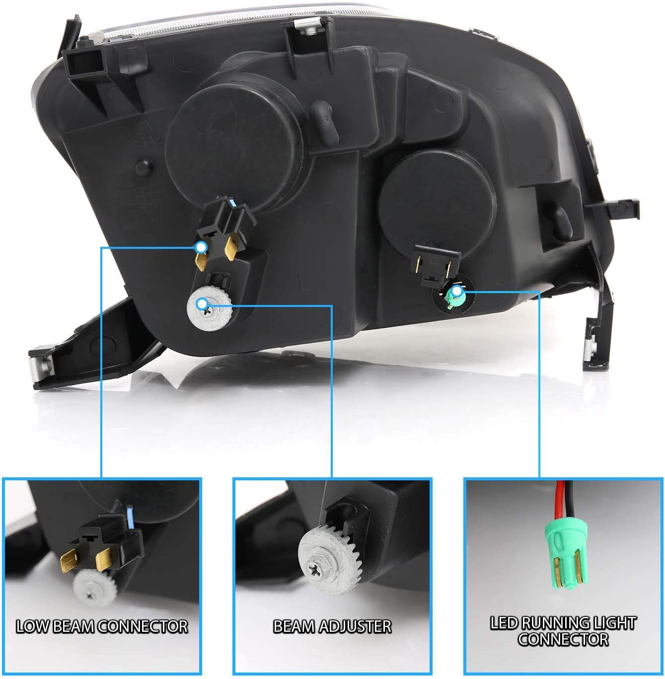 AmeriLite Black Projector Replacement Headlights Dual Halo LED Set for 97-01 Honda Prelude - Passenger and Driver Side