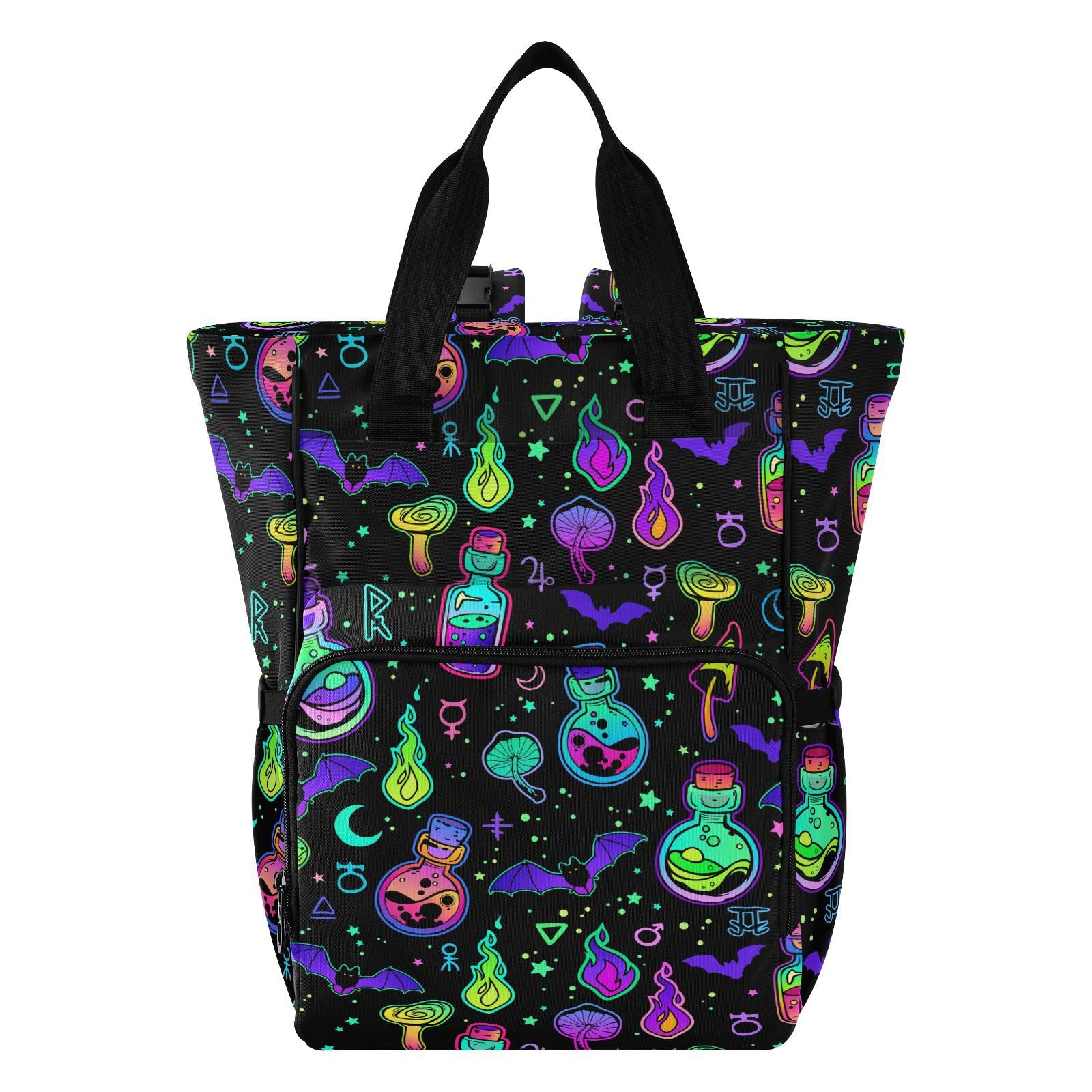 ALAZA Baby Changing Bag Backpack, Nappy Changing Bags Goth Psychedelic Mushroom Bat Purple Multi-Functional Diaper Bag Tote Large Capacity Mum Dad Backpack