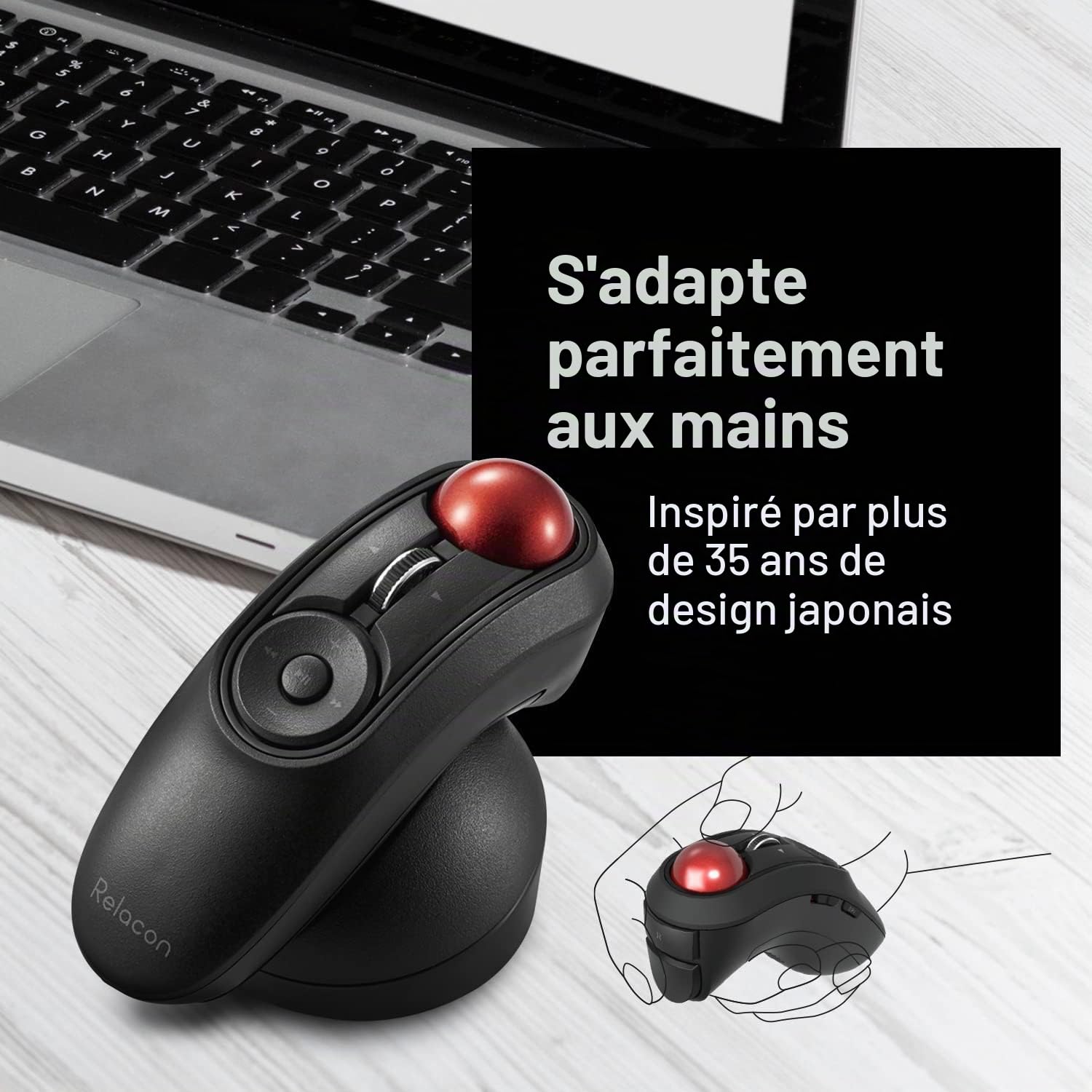 Elecom Relacon M-RT1DRBK Souris Portable avec contrôle du Pouce, sans Fil 2,4 GHz, Design Ergonomique, Fonction à 10 Boutons, Windows11, MacOS