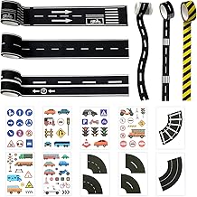 Foonary Road Railway Washi Tape Set of 16 Rolls of Road Tape and 10 Road Sign Stickers, for Children's Play Road, Art Projects, Crafts
