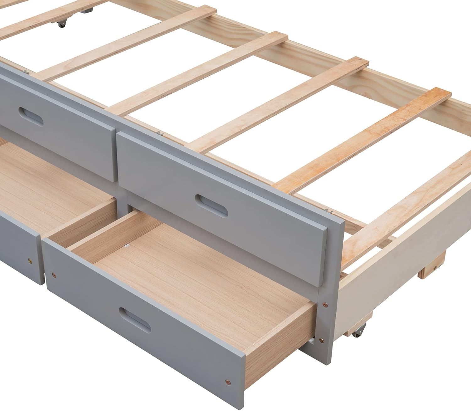 Ball & Cast Twin-Over-Full Bunk Bed with Twin-Size Trundle and Drawers,Separable Wood Bunkbed w/Full-Length Guard Rail & Slat Support,Space Saving,Bedroom Furniture for Student Dorms,Studio,Gray
