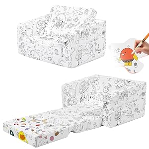2-in-1 Convertible Sofa to Toddler Lounger - Convertible Floor Sofa Bed Doodle Art Furniture with Removable Cover Egg
