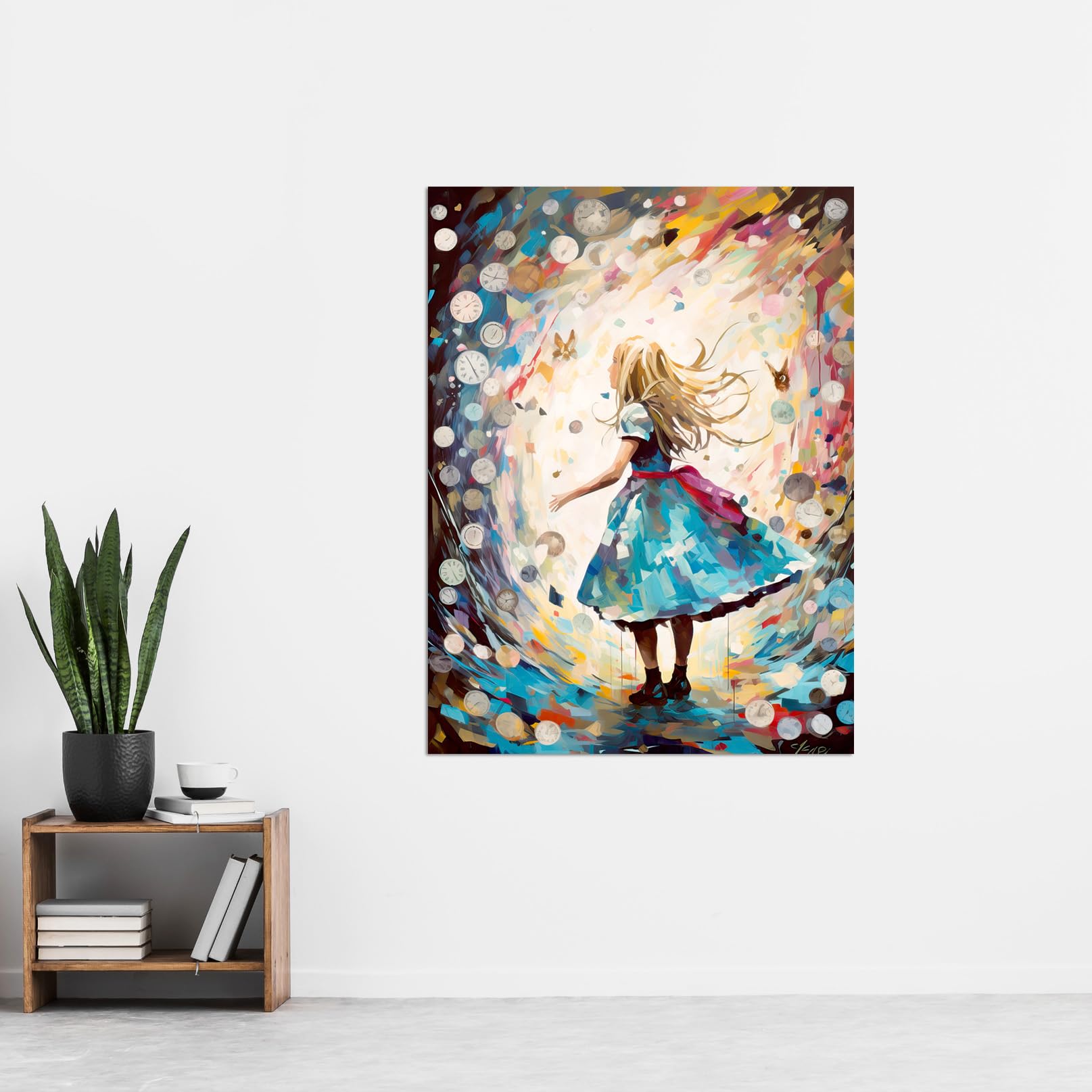 Artery8 Alice in Wonderland Clocks Down the Rabbit Hole Extra Large XL Wall Art Poster Print, Unframed Paper 24X32, 81L x 61W cm - Image 2