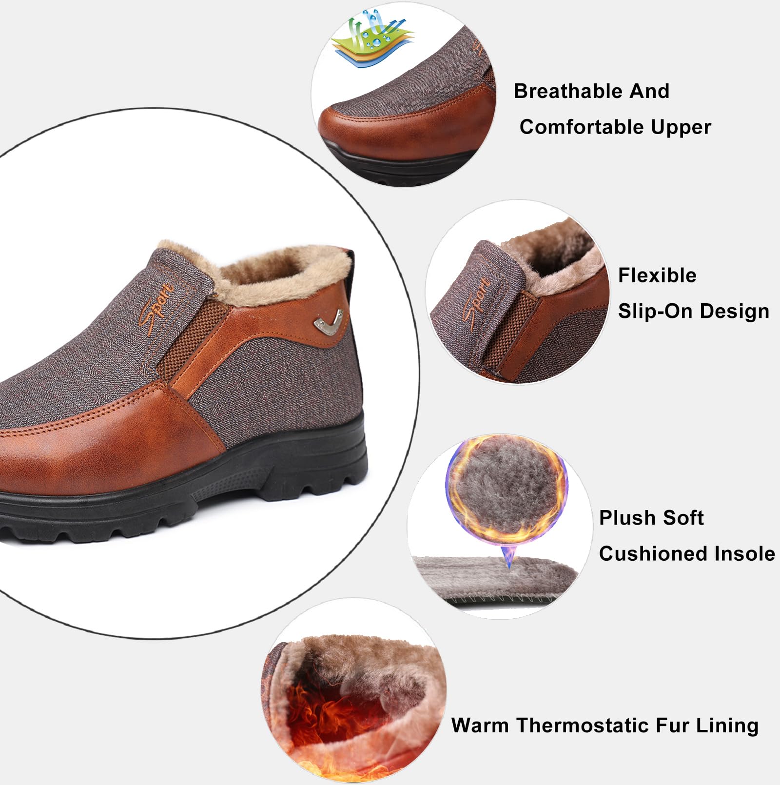 Herren Schneeschuhe Casual Slip-on Winter Warm Loafers Schuhe Pelz Gefüttert Knöchelhoch Leichte rutschfeste Schneestiefel für ältere Menschen Gehen