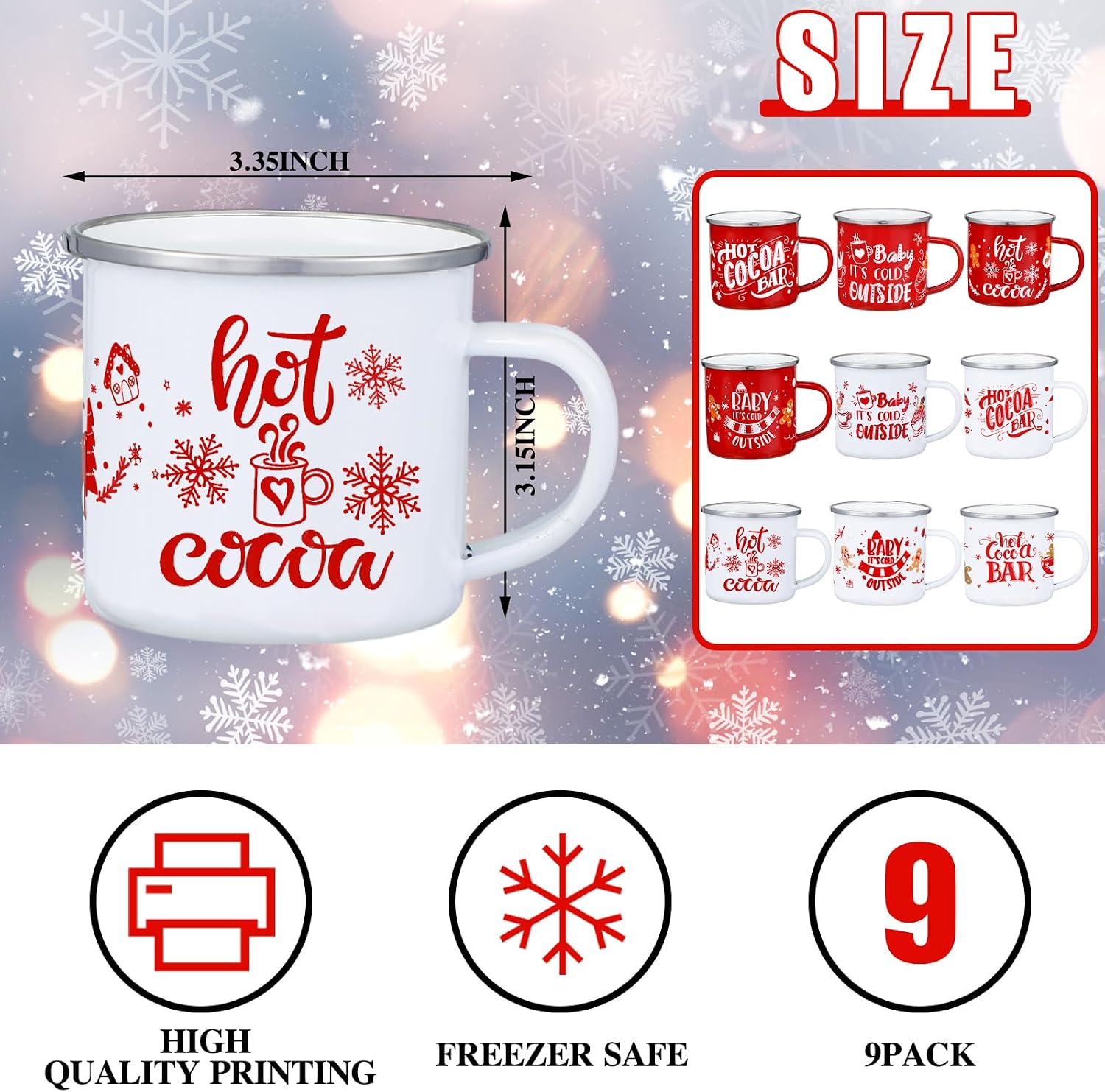 Yaomiao 9 Pcs Christmas Enamel Mugs Bulk Gingerbread Man Hot Cocoa Mugs Winter Holiday Coffee Cups 12 oz Christmas Cups for Tea Chocolate Milk Hot Drinks Stocking Stuffer Gifts for Family Coworkers