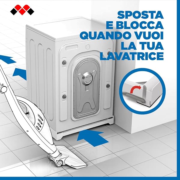 Meliconi Base Move Evo, Base Anti-Vibrazione con Ruote e Freni, Compatibile con Lavatrici e Asciugatrici 60 cm, Portata 250 Kg, Bianco - 5