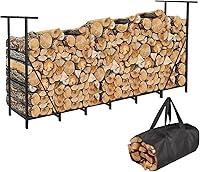 Vailge 8FT Adjustable Outdoor Firewood Rack with Waterproof Carrier Bag - Heavy Duty Steel Log Holder for Fire Pit, Fireplace, Camping