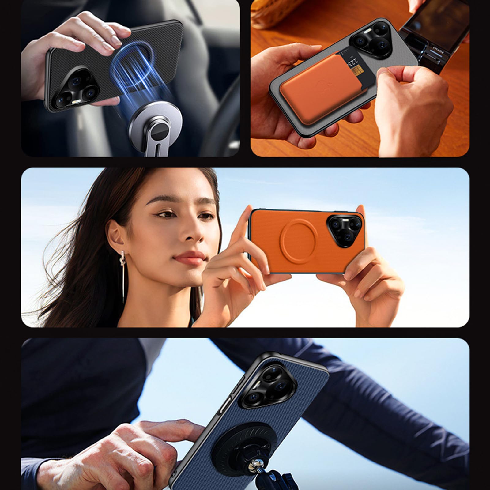 Magnetisch Hülle für Huawei Pura 90 Pro Max/90 Pro/90, Dünne rutschfeste Schutzhülle mit Volls Schutz des Objektivs Handyhülle,Schwarz,90 Pro
