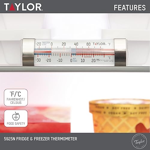 Miniatura 4 de Taylor Termómetro de cocina de esfera grande para refrigeradorcongelador con ventosas, termómetro para refrigeradornevera, paquete de 2